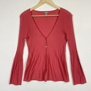 J. Jill Coral Pink Cardigan Flare Sleeve Silk‎ Blend Sweater Womens Small Petite